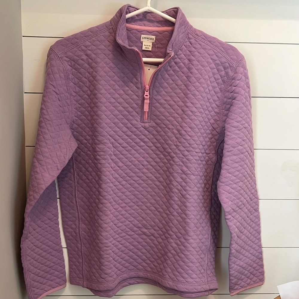 NWT Crewcuts J.Crew Girls Purple Pink Quilted Sweatshirt Jacket Quarter Zip